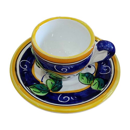 Taza con platito. Línea Limones. Cerámica de Vietri. Pintada a mano.