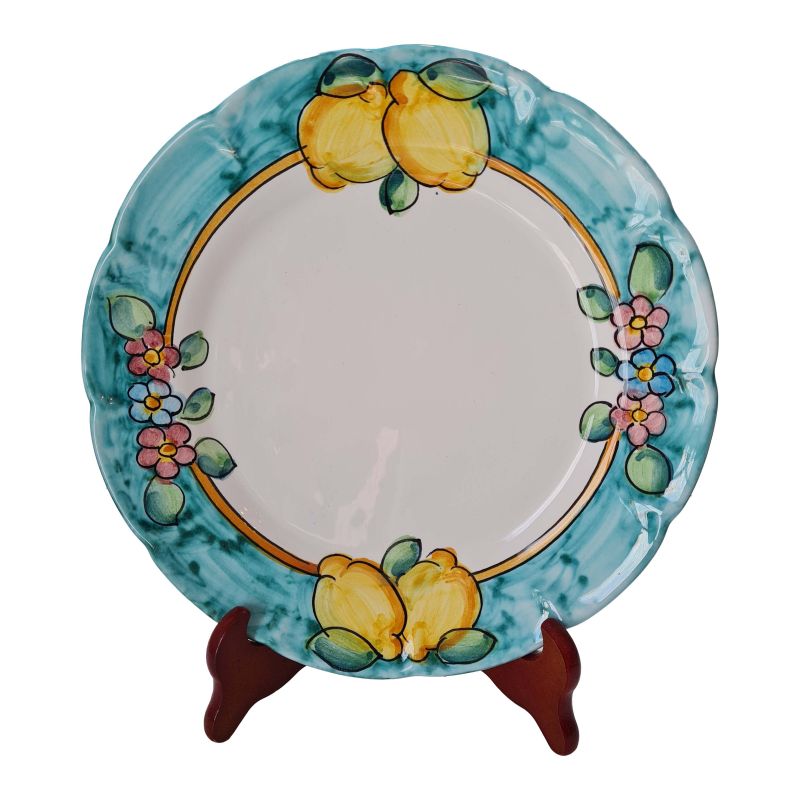 Dish, plate Lemons and Flower. handpainted in Vietri ceramic dinner, fruit/dessert underplate