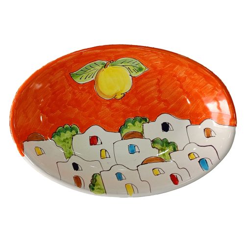 Plato ovalado o cuenco. Línea Casitas y Limones. Cerámica de Vietri. Pintado a mano.