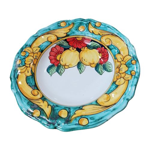 Assiette Festonnée ligne baroque et citrons. Céramique de Vietri peinte à la main.