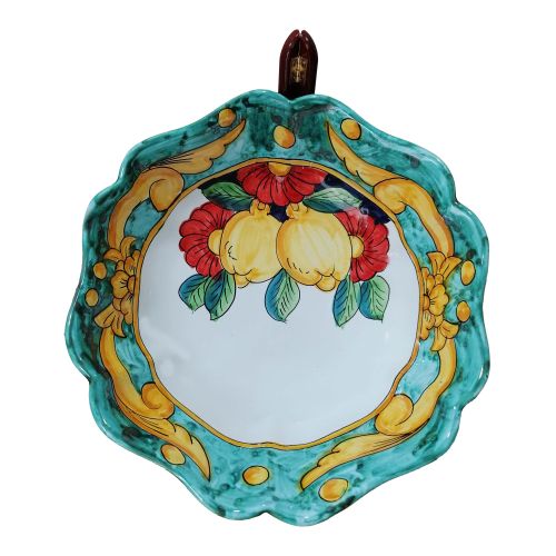 Assiette Festonnée ligne baroque et citrons. Céramique de Vietri peinte à la main.