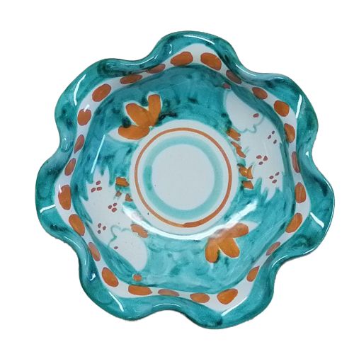 Coppa smerlata linea animaletti. Ceramica di Vietri dipinta a mano.