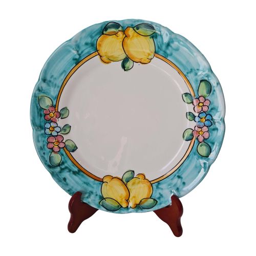 Assiette Festonnée ligne fleurs et citrons. Céramique de Vietri peinte à la main.