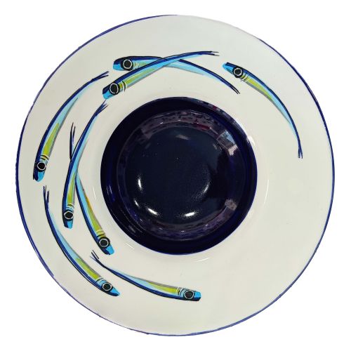 Placemat plate and Priest hat plate. Sardines Line. Vietri ceramic. Hand-painted.