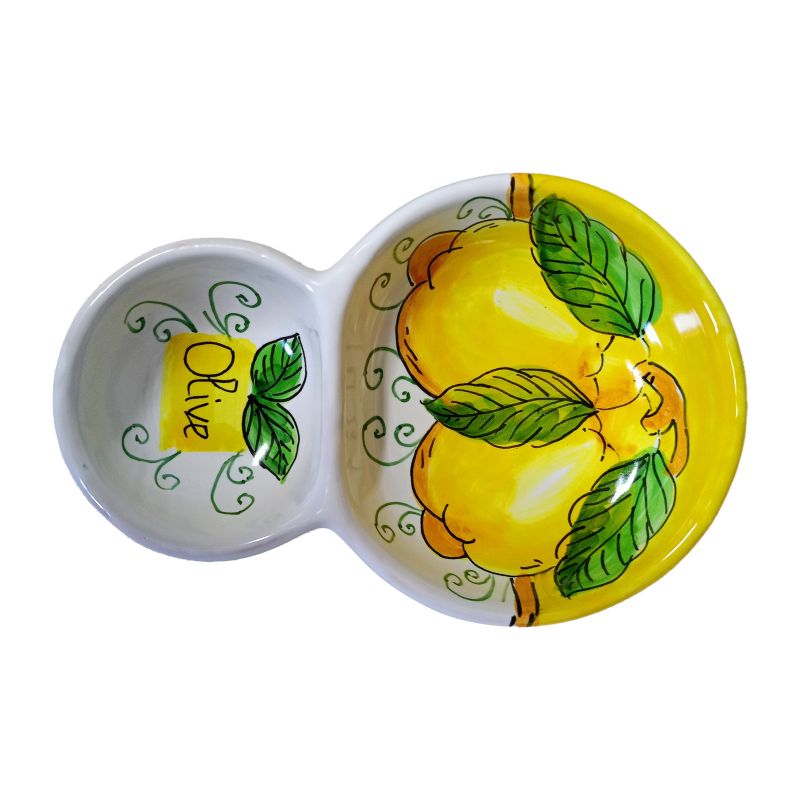 Olives Holder Lemons Line. Hand painted Vietri...