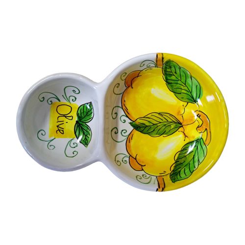 Olives Holder Lemons Line. Hand painted Vietri ceramics.