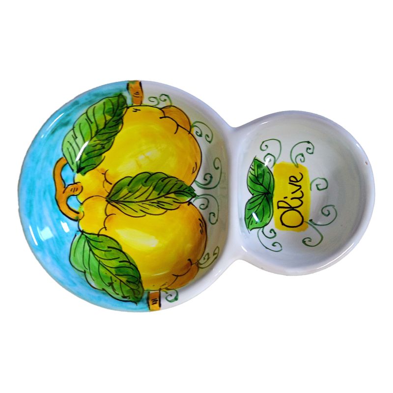 Olives Holder Lemons Line. Hand painted Vietri...