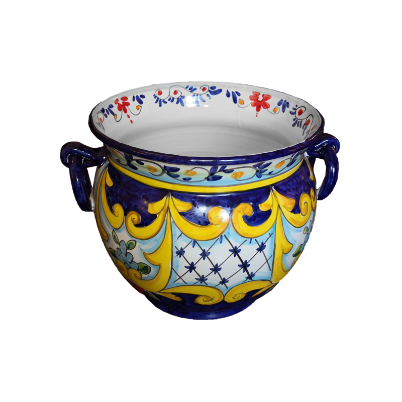 Plant holder with handles Baroque Line Blu. handpainted Vietri ceramic
