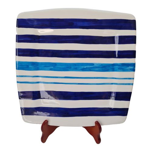 Square Dish Plate Stripes Line. handpainted Vietri ceramic. fruit/dessert underplate