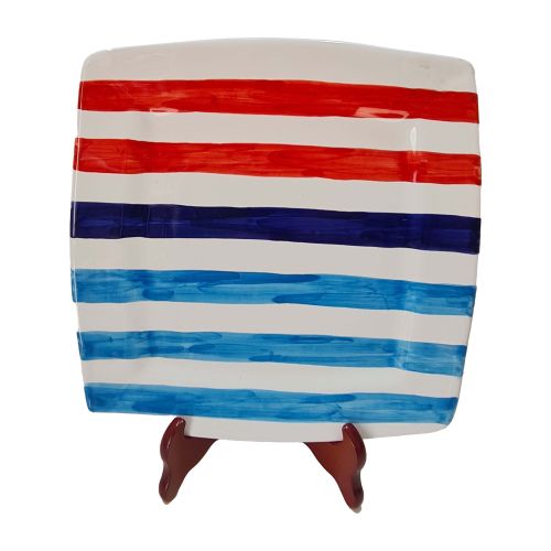 Square plate. Stripes line. Vietri ceramic. Hand-painted.