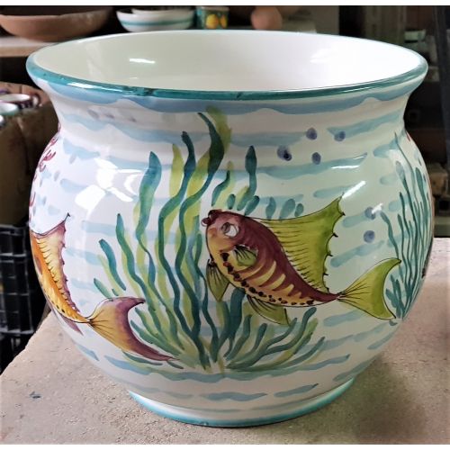 Cachepot Decoración de portaplantas para peces y corales. Cerámica Vietri pintada a mano.