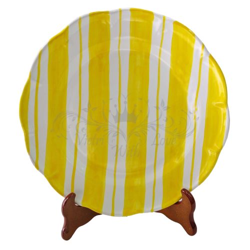 Plate Dish. Double stripes line. Hand-painted Vietri ceramic. Available flat, deep, fruit/dessert or underplate