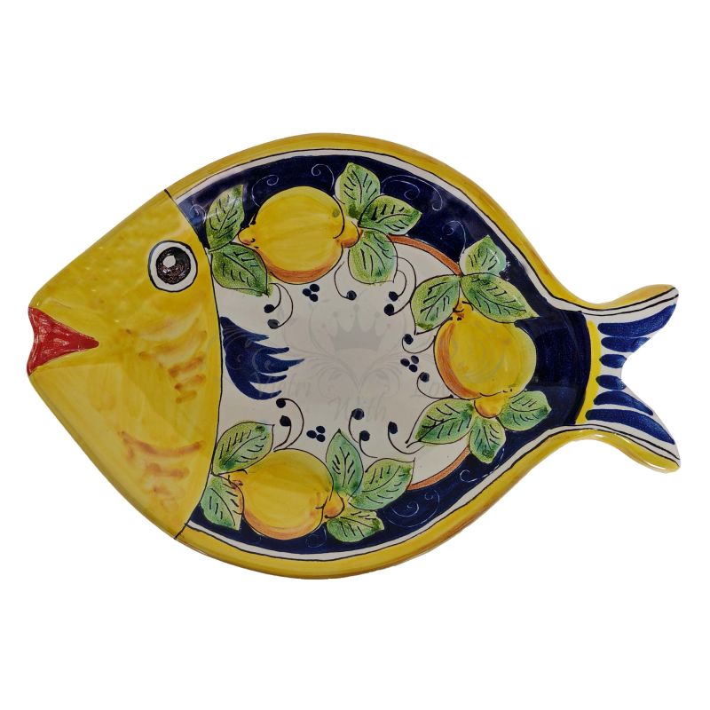 Tablettteller in Fischform, Servierteller. aus handbemalter Vietri-Keramik.