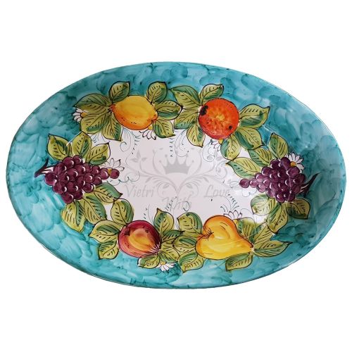 Fuente ovalada tipo cuenco. Plato de servir. Línea Frutas. Cerámica de Vietri. Pintado a mano.