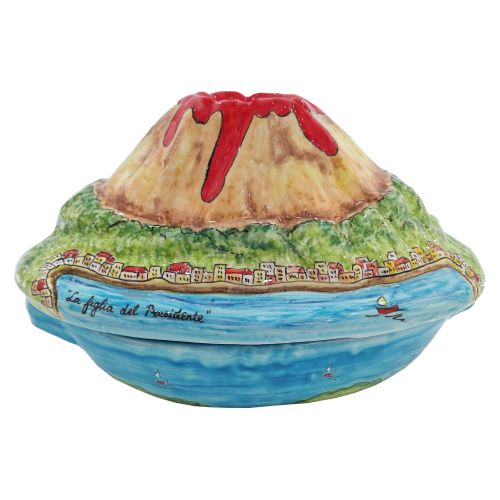 Tegame tegamino da forno forma del Vesuvio Ceramica di Vietri dipinta a mano.