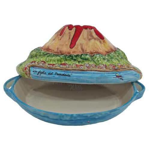 Tegame tegamino da forno forma del Vesuvio Ceramica di Vietri dipinta a mano.