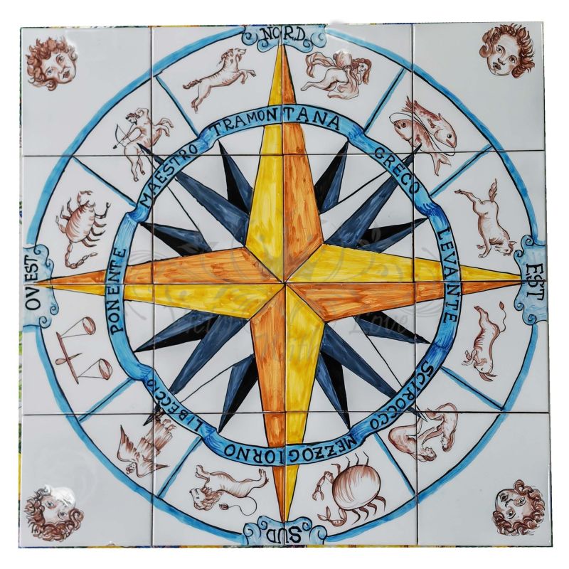 Wandpaneel – Kompassrose – aus handbemalter...