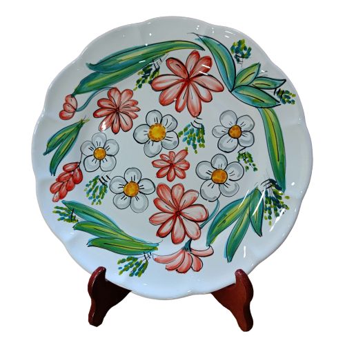 Teller mit Blumenlinie und weißem Hintergrund. Vietri Ceramics – Erhältlich als flacher, tiefer, Obst-/Dessert- oder Platzteller