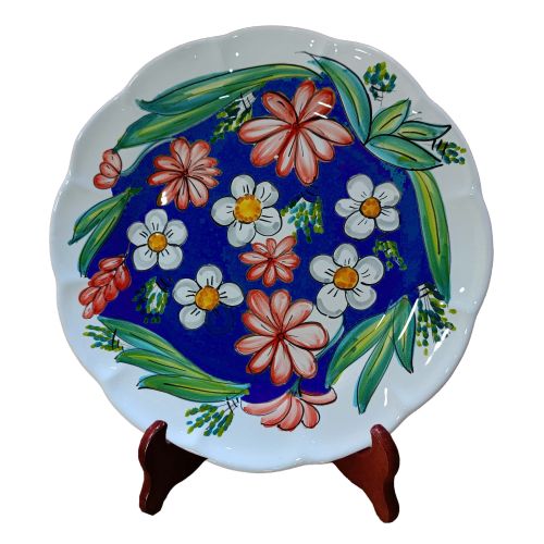 Teller mit Blumenlinie und weißem Hintergrund. Vietri Ceramics – Erhältlich als flacher, tiefer, Obst-/Dessert- oder Platzteller