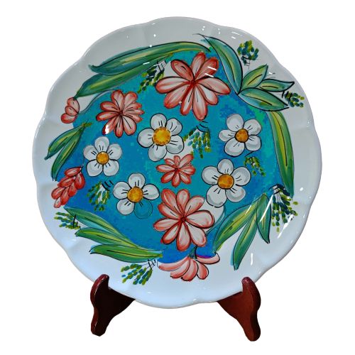 Teller mit Blumenlinie und weißem Hintergrund. Vietri Ceramics – Erhältlich als flacher, tiefer, Obst-/Dessert- oder Platzteller