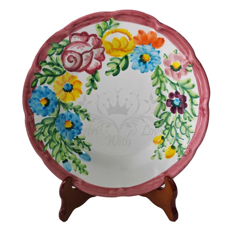 Assiette ligne de fleurs. Céramique Vietri -...