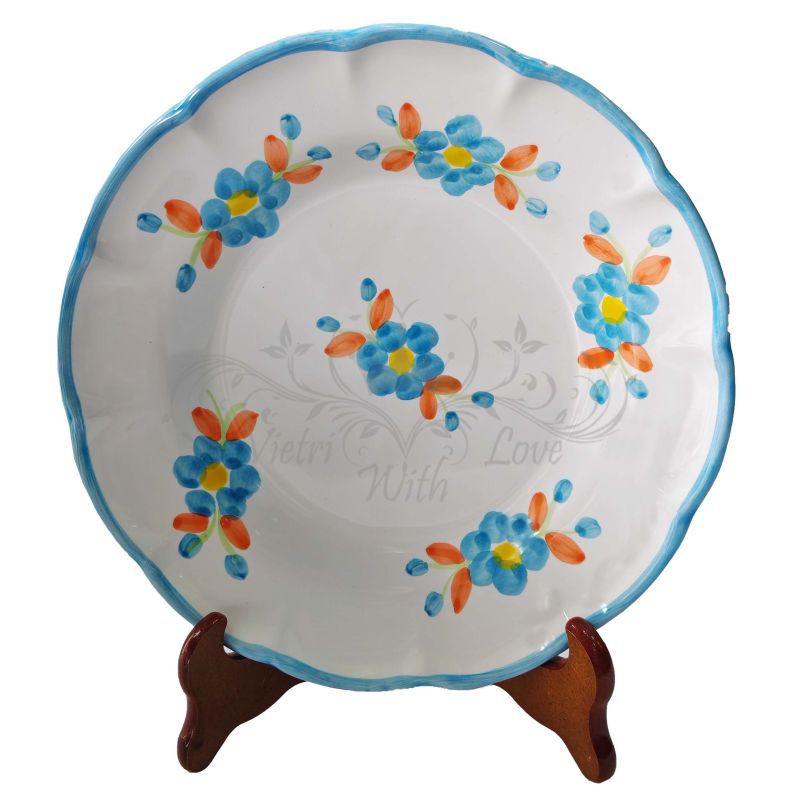Teller mit Linie Kleine Blumen. Vietri Ceramics – Erhältlich als flacher, tiefer, Obst-/Dessert- oder Platzteller