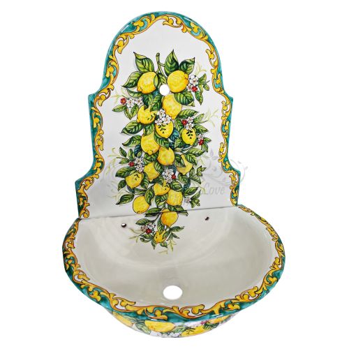 Garden fountain. Baroque and Lemon line. Vietri ceramic. Hand-painted. Artisan elegance for your outdoor space.