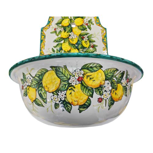 Garden fountain. Baroque and Lemon line. Vietri ceramic. Hand-painted. Artisan elegance for your outdoor space.