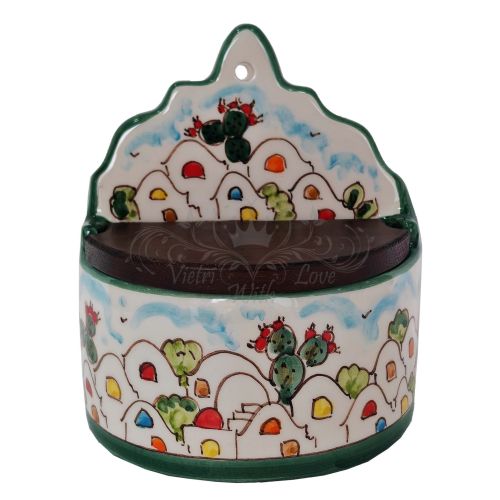 Wall and top salt pot Positano houses line Hand painted...