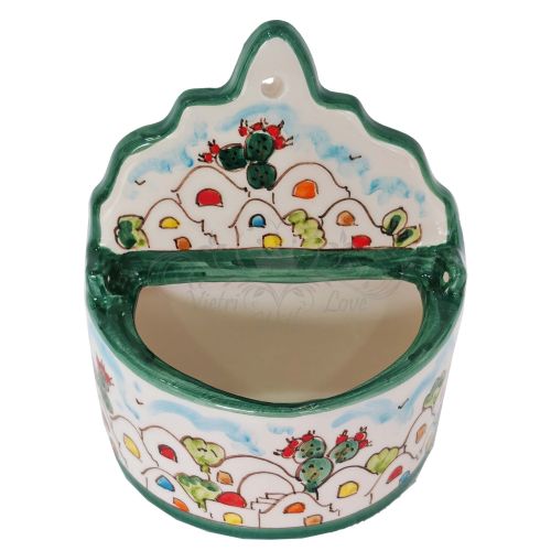 Wall and top salt pot Positano houses line Hand painted Vietri Ceramics