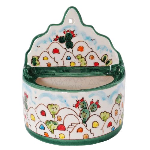 Wall and top salt pot Positano houses line Hand painted Vietri Ceramics