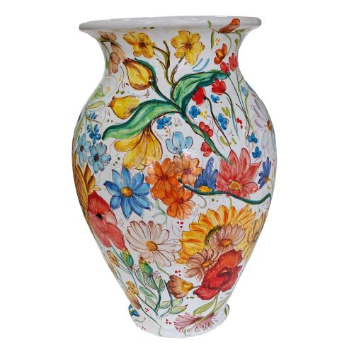 Paragüero. Colección Flores. Decoración de Amapolas. Cerámica de Vietri Pintada a Mano.