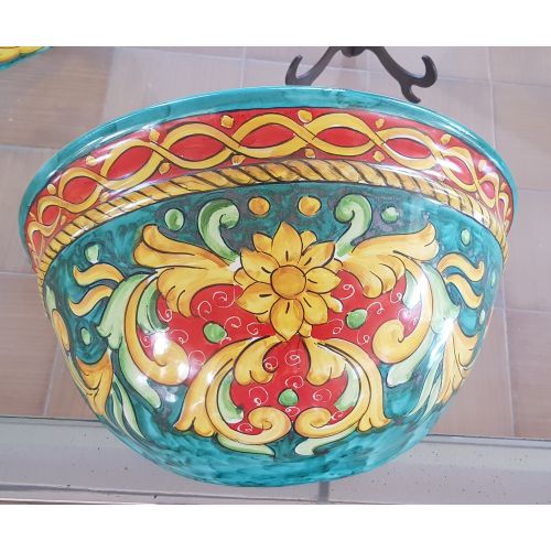 Suave Gerla planta puerta decoración barroca fondo verde ramina. Cerámica Vietri pintada a mano.