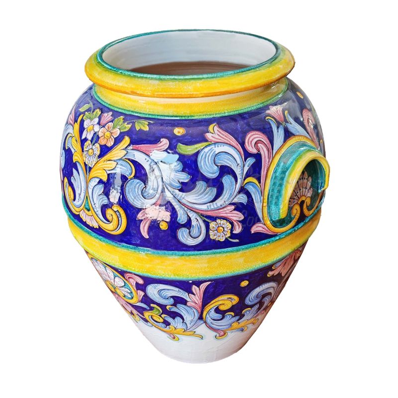 Umbrella holder vase Blue Background Baroque line, handpainted Vietri ceramic