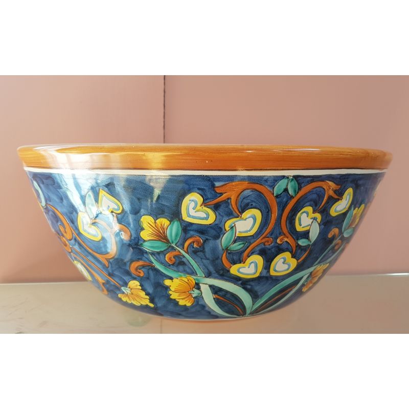 Plant basket wall mount flower line Blu. handpainted Vietri ceramic