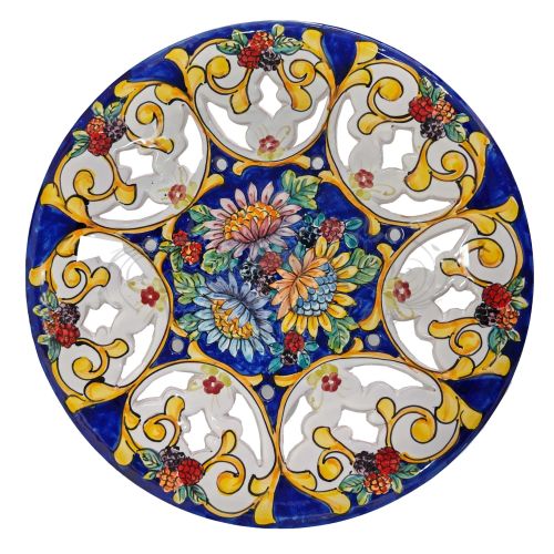 Perforierte Wandplatte. Barock- und Blumenwand. Vietri Keramik