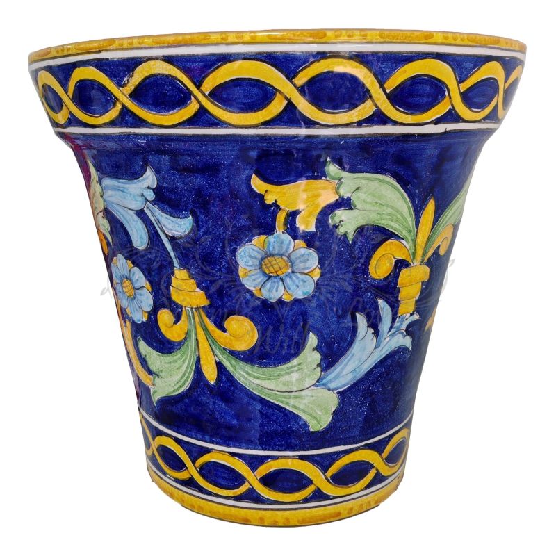Vaso conico fondo Blu Barocco. Ceramica di Vietri dipinto a mano.