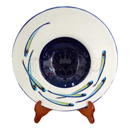 Assiette napperon et assiette chapeau de prêtre. Ligne Sardines. Céramique de Vietri. Peinte à la main.