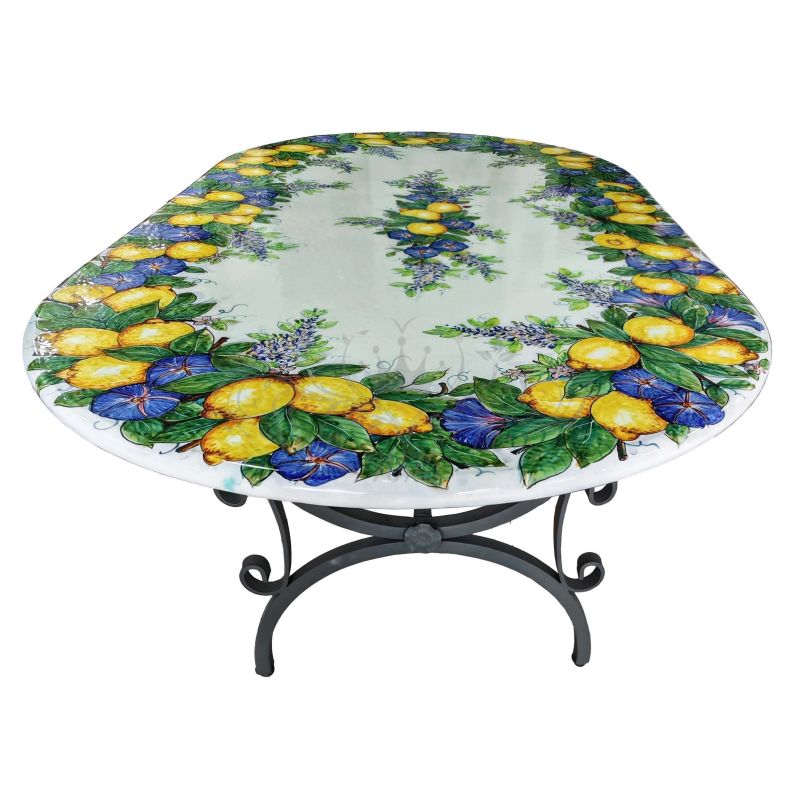 Table en pierre de lave émaillée. Citrons,...