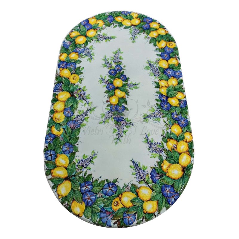 Table en pierre de lave émaillée. Citrons,...