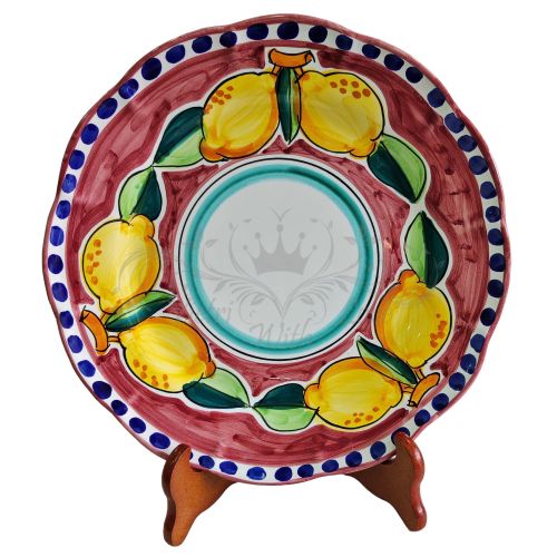 Plate. Dishes, lemons Line all around. Vietri ceramic. Hand-painted.