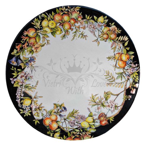 Mesa de piedra volcánica ceramizada. Frutas y Flores. Pintada a mano. Cerámica de Vietri.