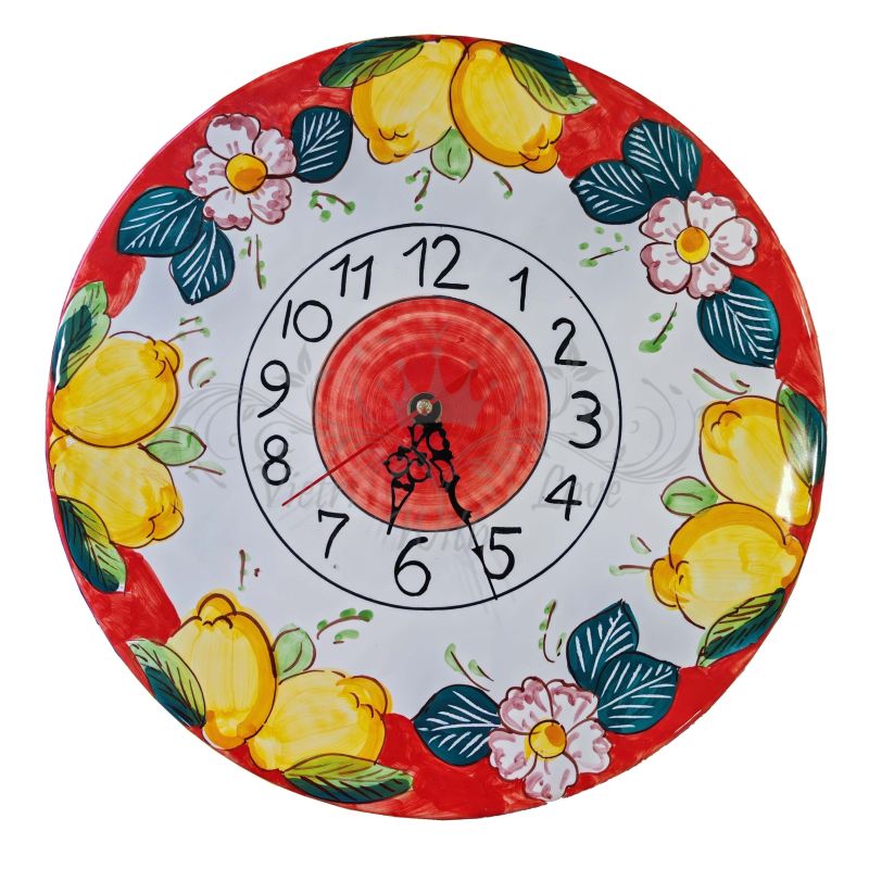 Wall clock. Fruit and Flowers line. Hand painted Vietri ceramic.