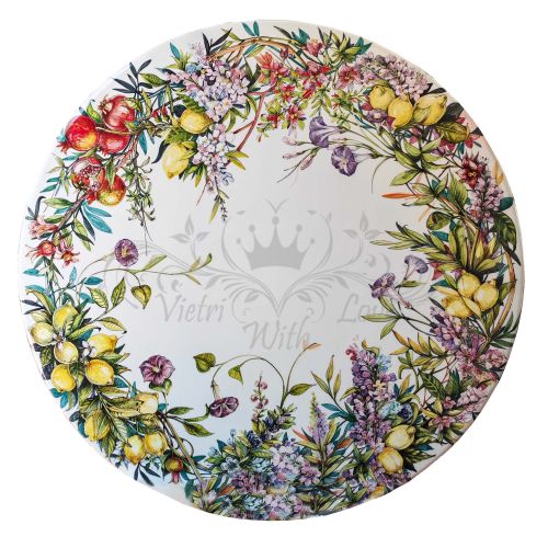 Ceramicized lava stone table. Nature Explosion. Hand-painted. Vietri ceramic.