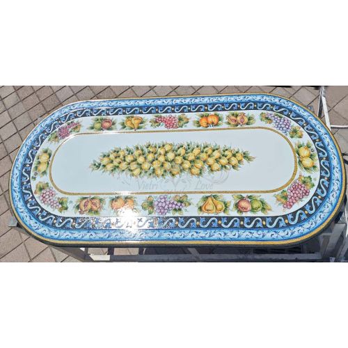 Table en pierre de lave émaillée 220x100. Citrons, Fruits & Baroque. Peinte à la main. Céramique de Vietri.