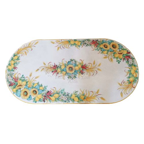 Table. Ceramicized lava stone table. Sunflowers. Hand-painted. Vietri ceramic.