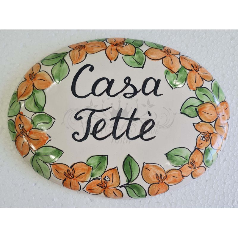 Targa ovale personalizzabile. Ceramica di Vietri dipinta a mano