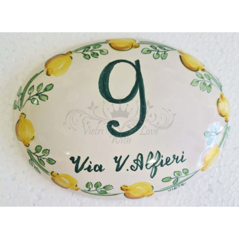 Oval Door plate customizable Lemons Line. handpainted Vietri ceramic
