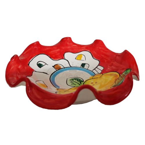 Coupe festonnée. Ligne Maisons et Citrons. Céramique de Vietri peinte à la main.