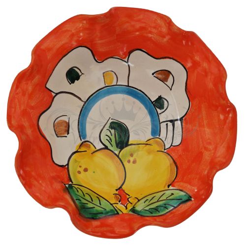 Scalloped bowl. Houses and Lemons line. Hand-painted...